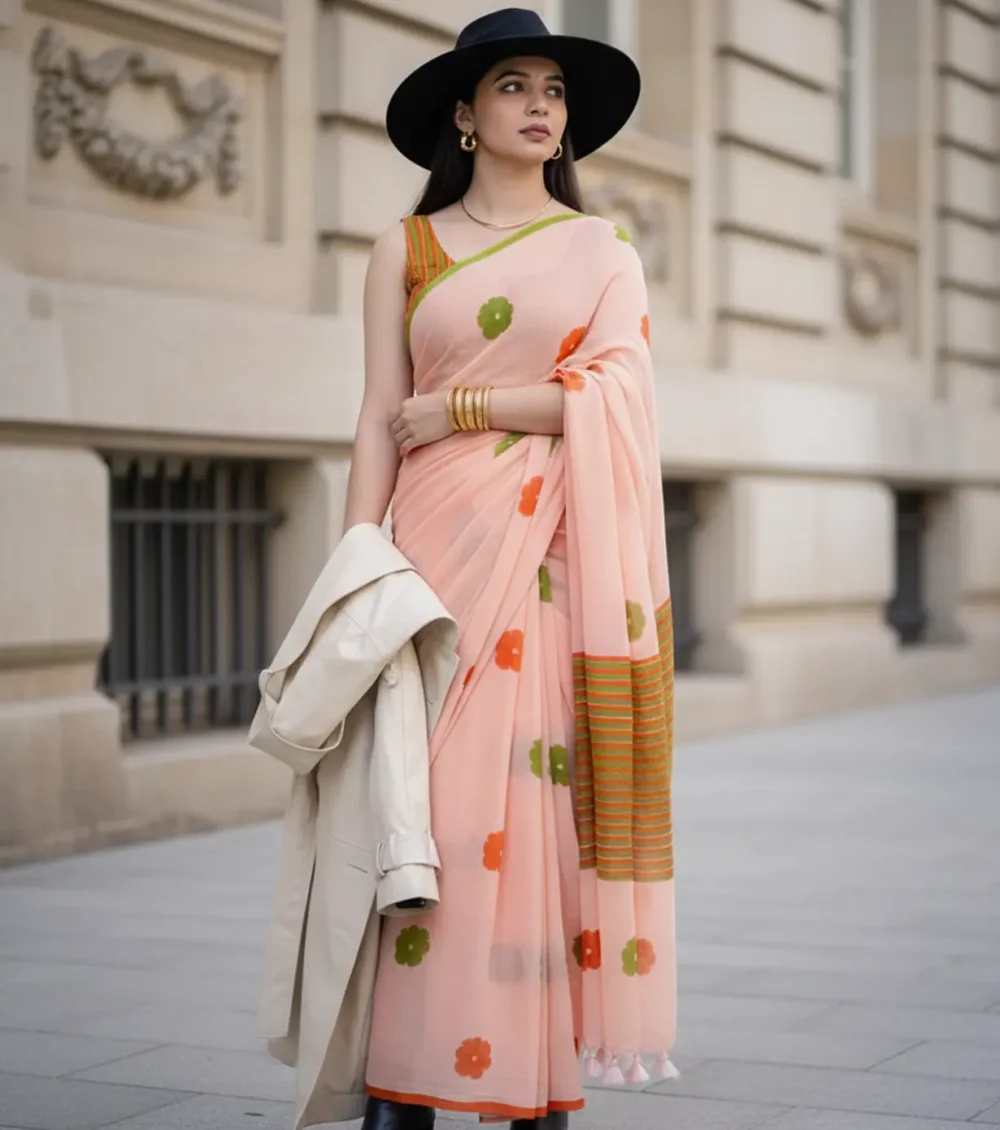 Peach Bloom Saree